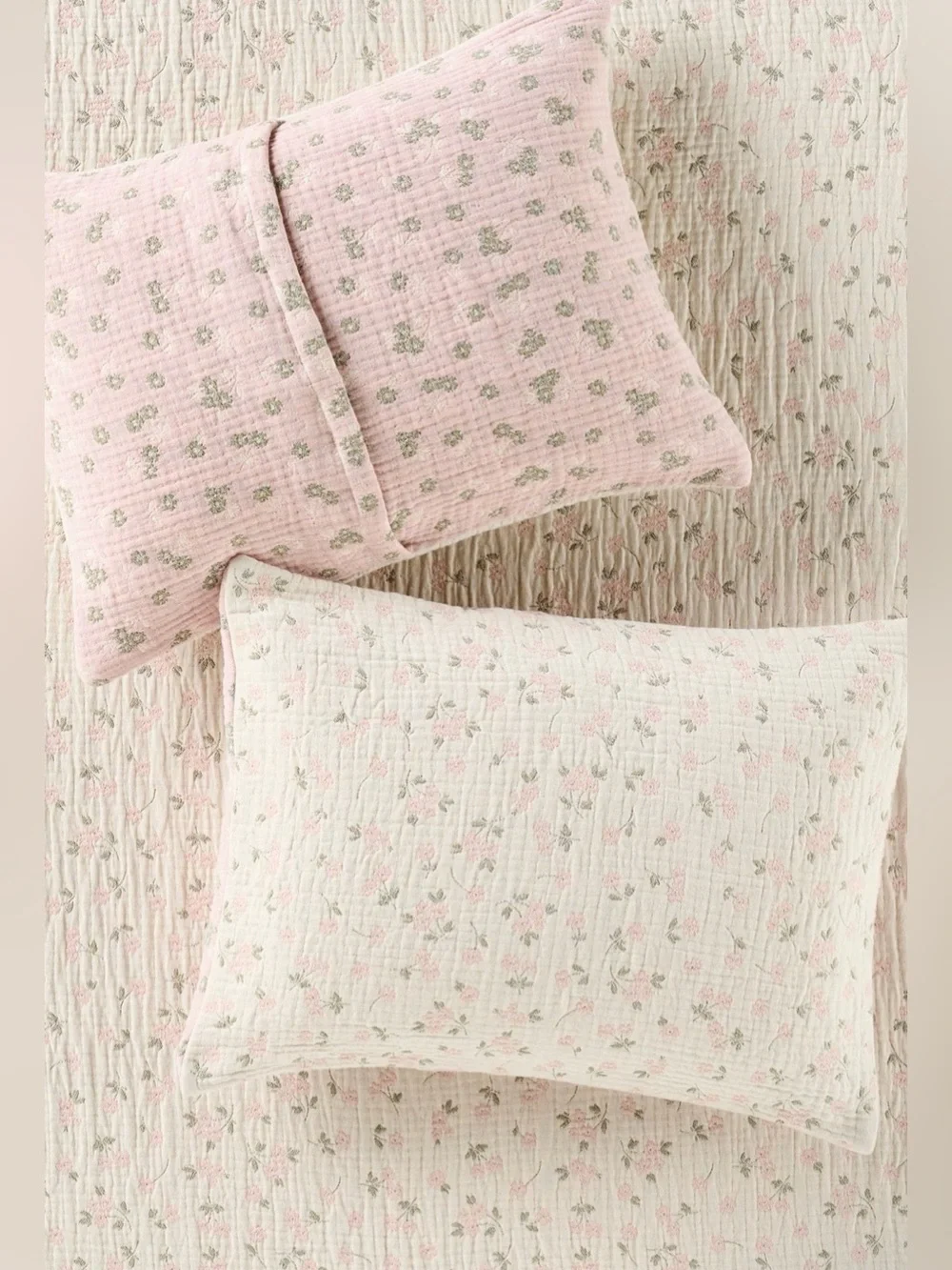 Anthropologie Floral Field Cotton Floral Jacquard Coverlet and Shams, Queen